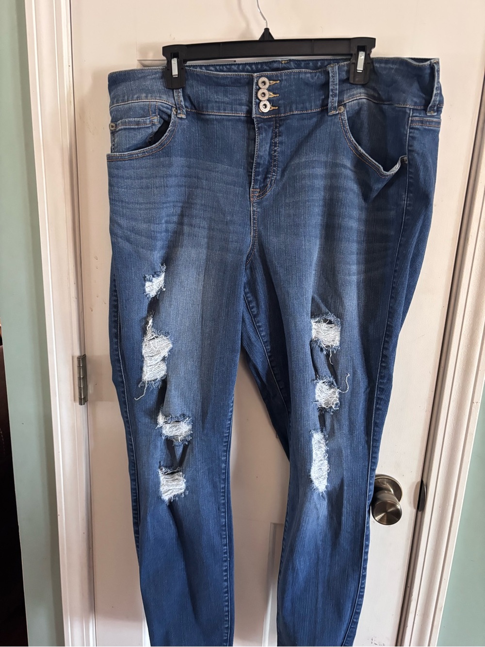 torrid Distressed Dark Blue Skinny Jeans